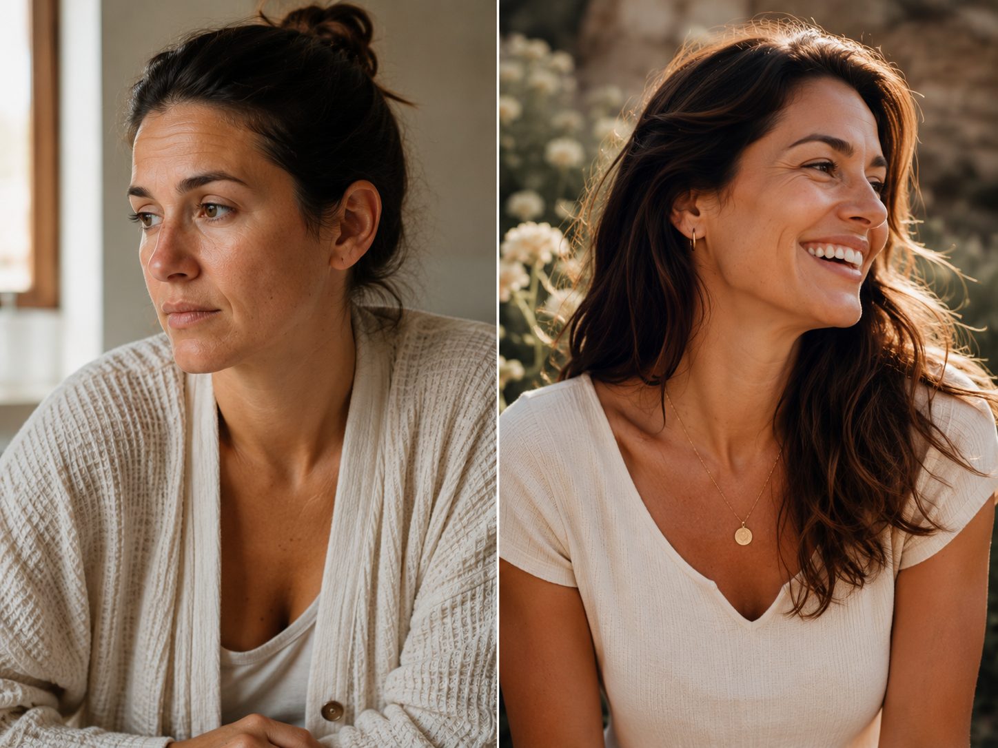 Portrait diptych  before and after finding confidence